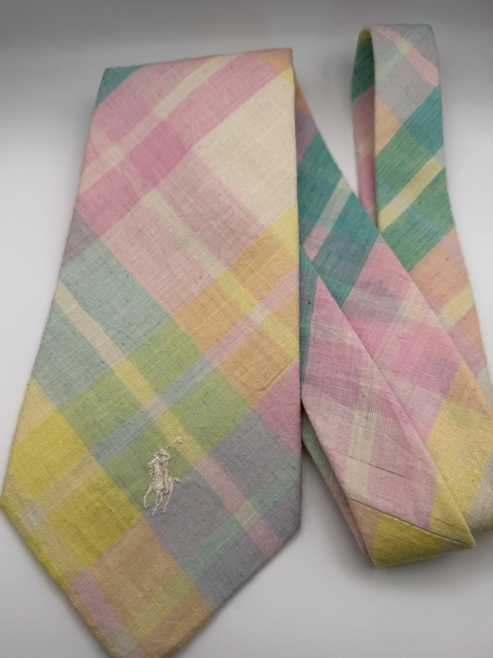 Polo Ralph Lauren 100% Cotton Madras Plaid Tie Pastel Pony Made USA